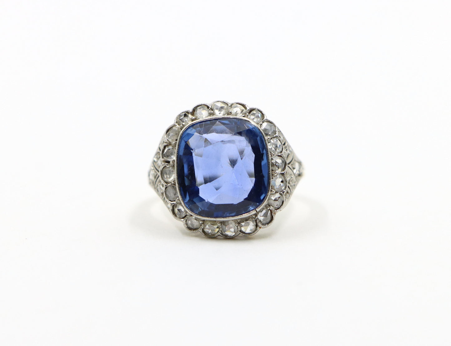 GIA Certified Art Deco Ceylon No Heat Sapphire Ring Diamonds