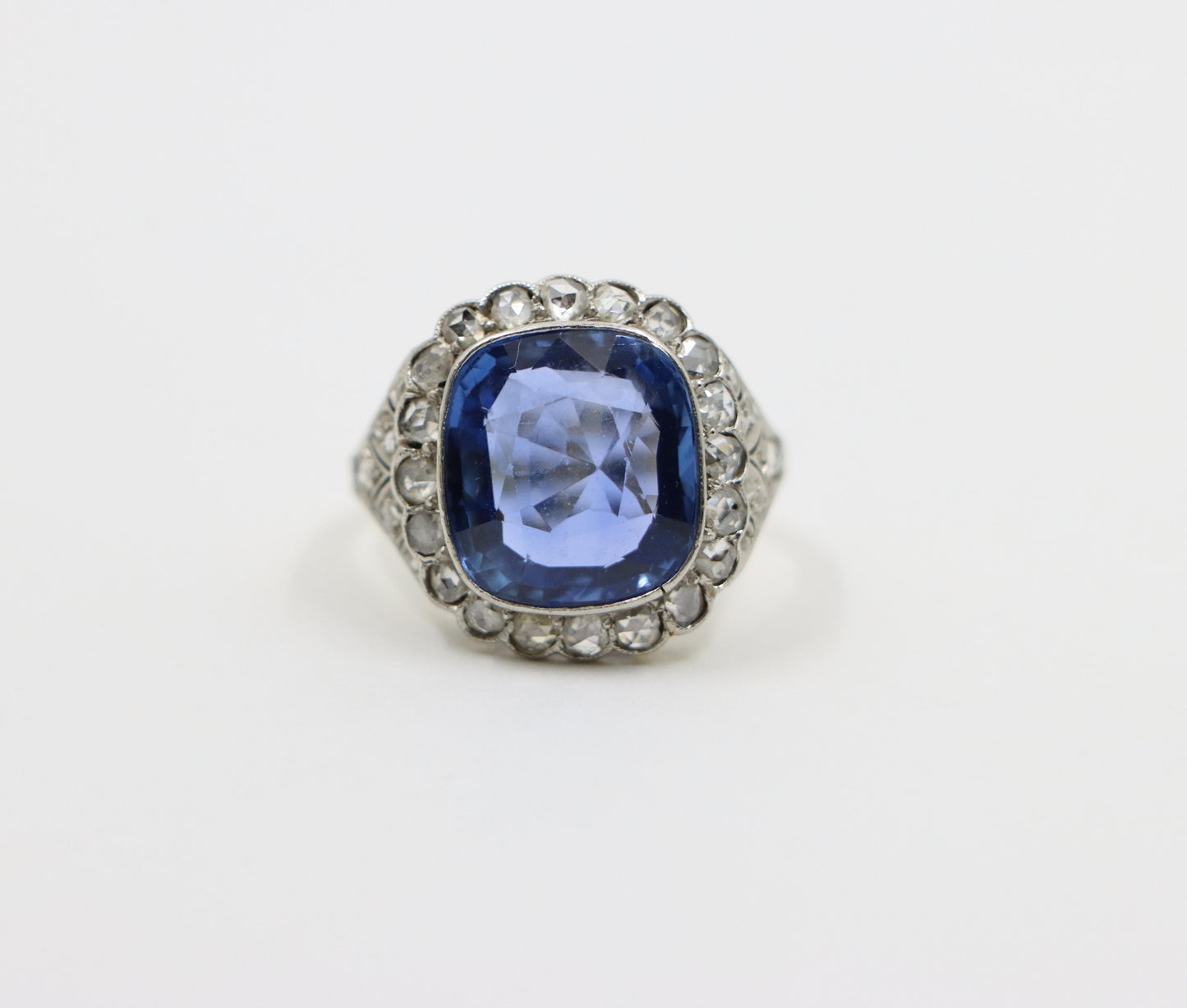 GIA Certified Art Deco Ceylon No Heat Sapphire Ring Diamonds