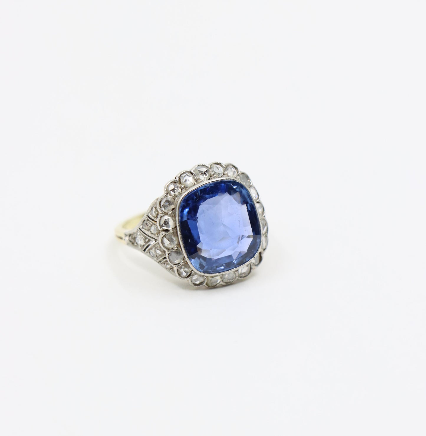 GIA Certified Art Deco Ceylon No Heat Sapphire Ring Diamonds