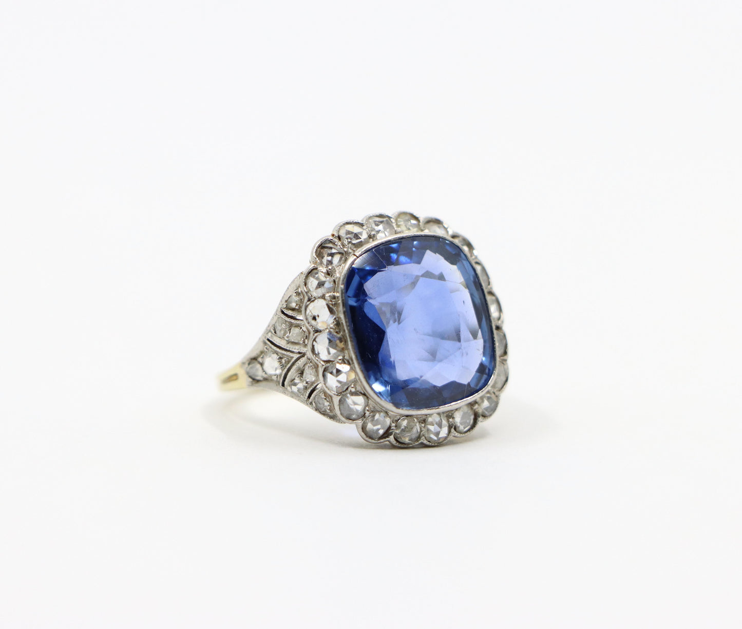 GIA Certified Art Deco Ceylon No Heat Sapphire Ring Diamonds