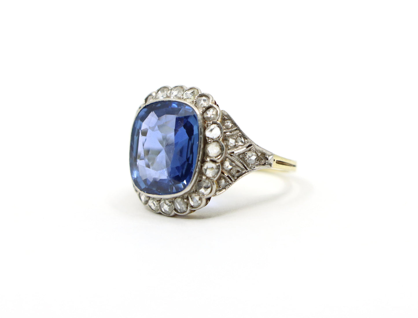 GIA Certified Art Deco Ceylon No Heat Sapphire Ring Diamonds