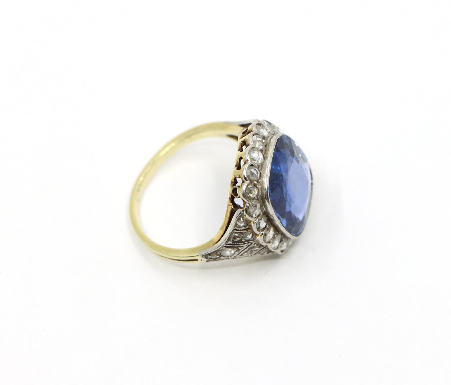 GIA Certified Art Deco Ceylon No Heat Sapphire Ring Diamonds