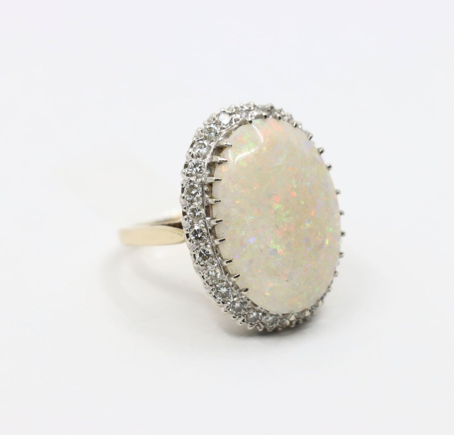 Vintage 14K White Gold Diamond Opal Cocktail Ring