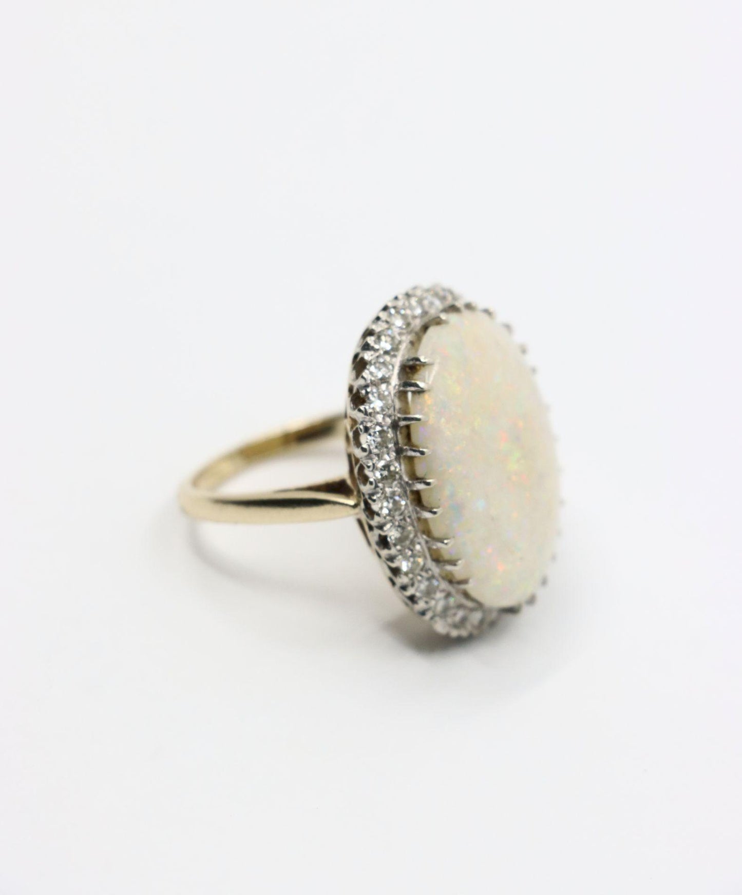 Vintage 14K White Gold Diamond Opal Cocktail Ring