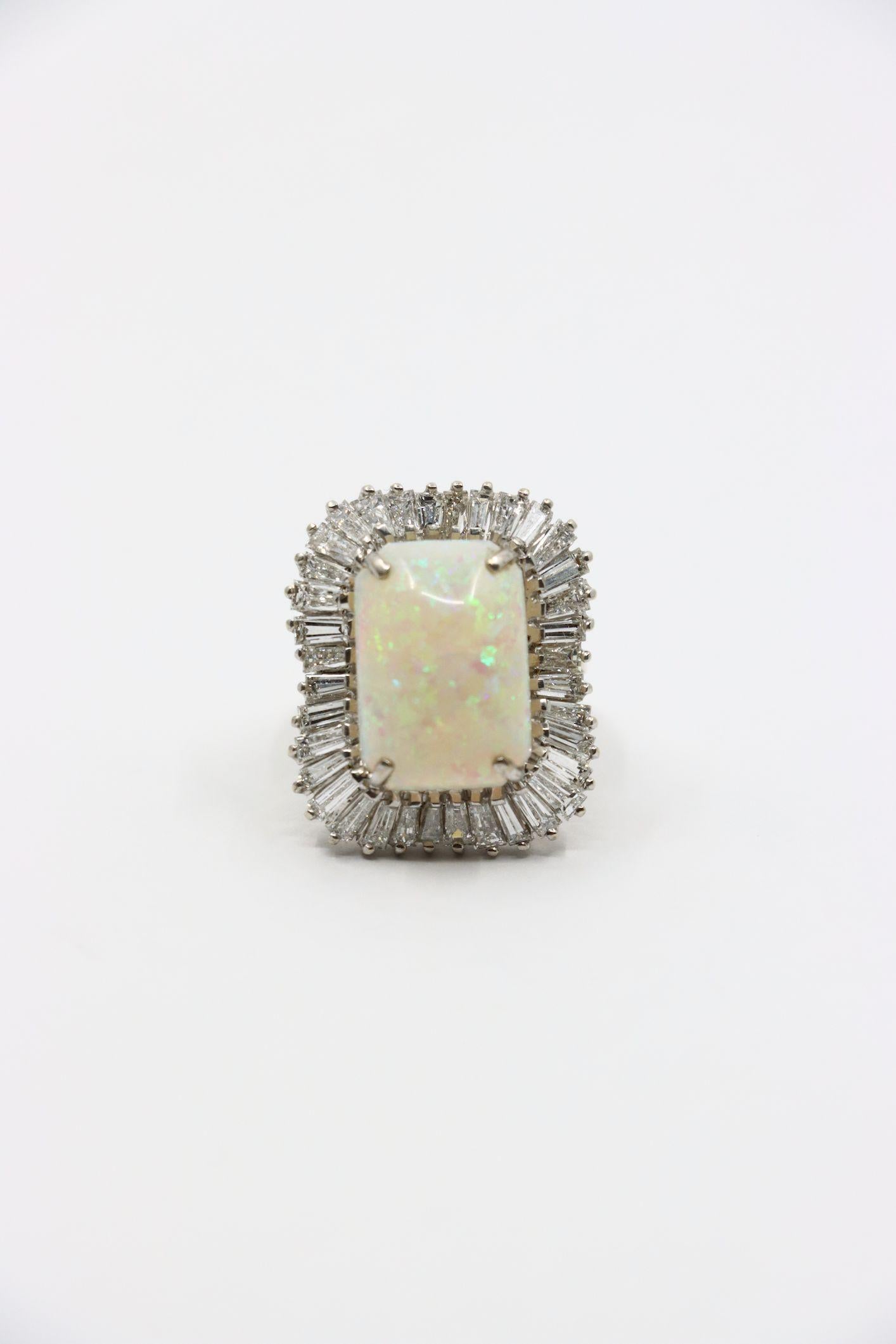 Vintage 14K White Gold Diamond Opal Ballerina Ring