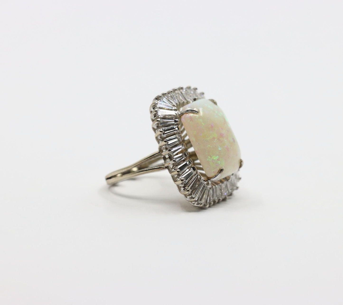 Vintage 14K White Gold Diamond Opal Ballerina Ring