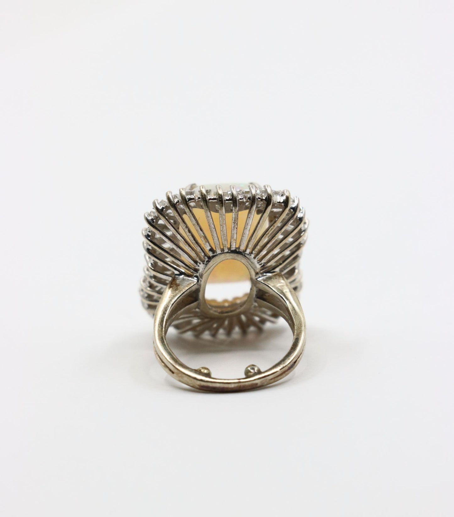 Vintage 14K White Gold Diamond Opal Ballerina Ring