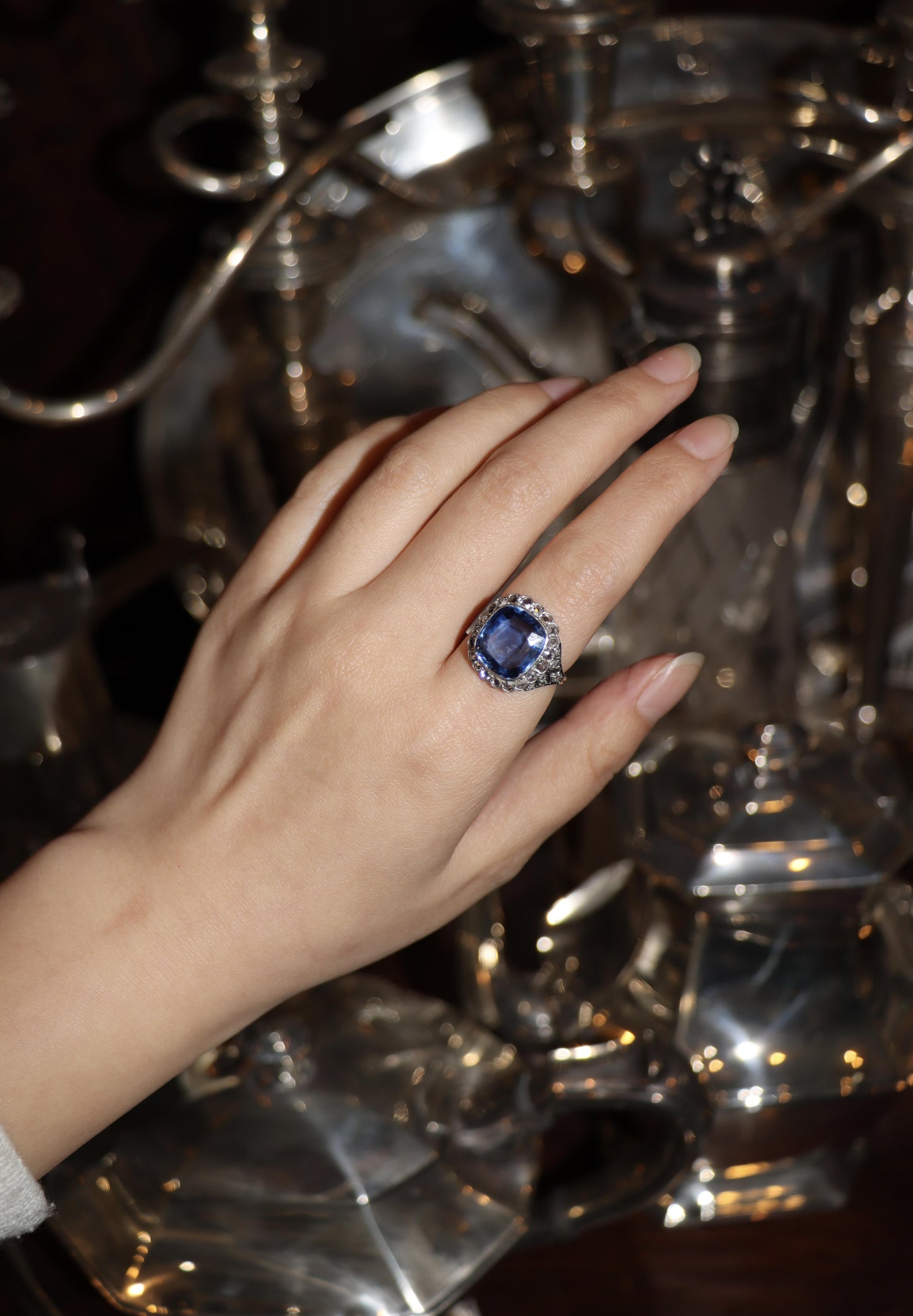 GIA Certified Art Deco Ceylon No Heat Sapphire Ring Diamonds