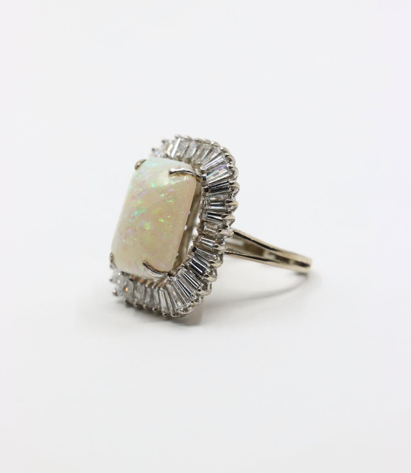 Vintage 14K White Gold Diamond Opal Ballerina Ring