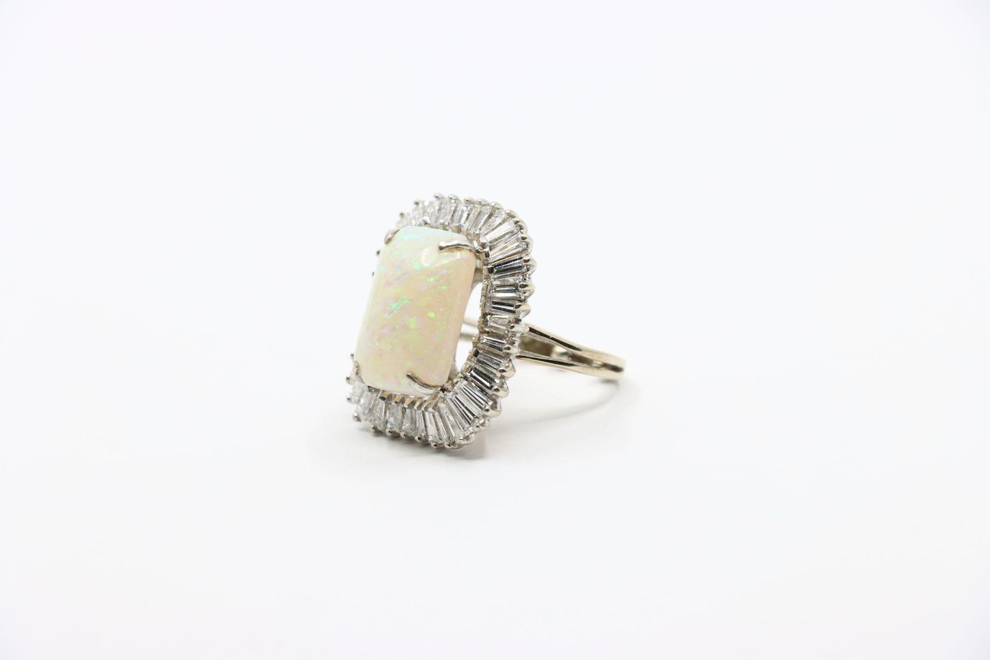Vintage 14K White Gold Diamond Opal Ballerina Ring