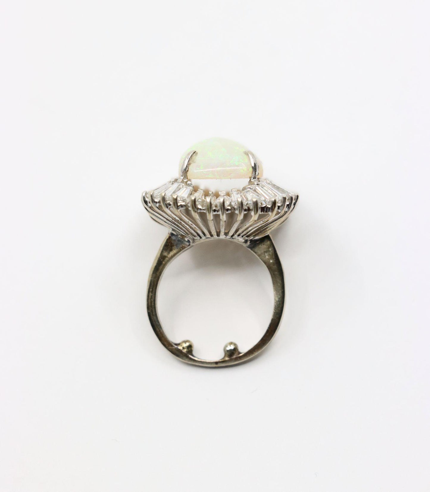 Vintage 14K White Gold Diamond Opal Ballerina Ring
