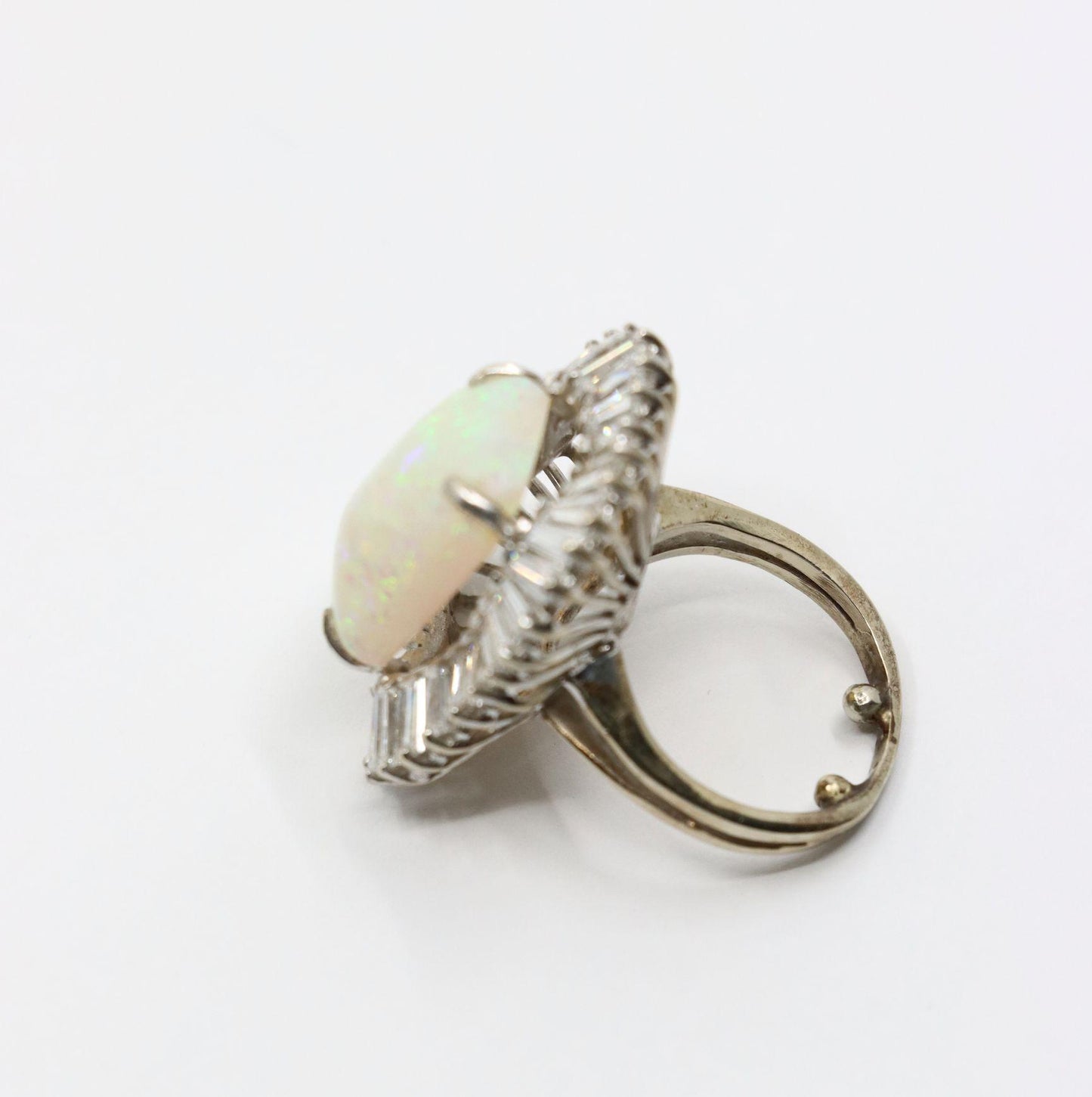 Vintage 14K White Gold Diamond Opal Ballerina Ring