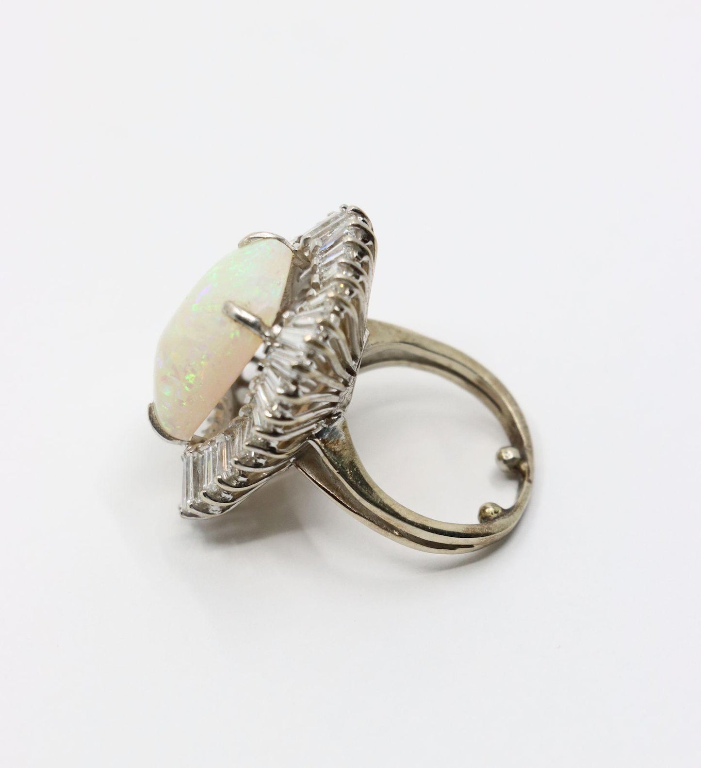 Vintage 14K White Gold Diamond Opal Ballerina Ring