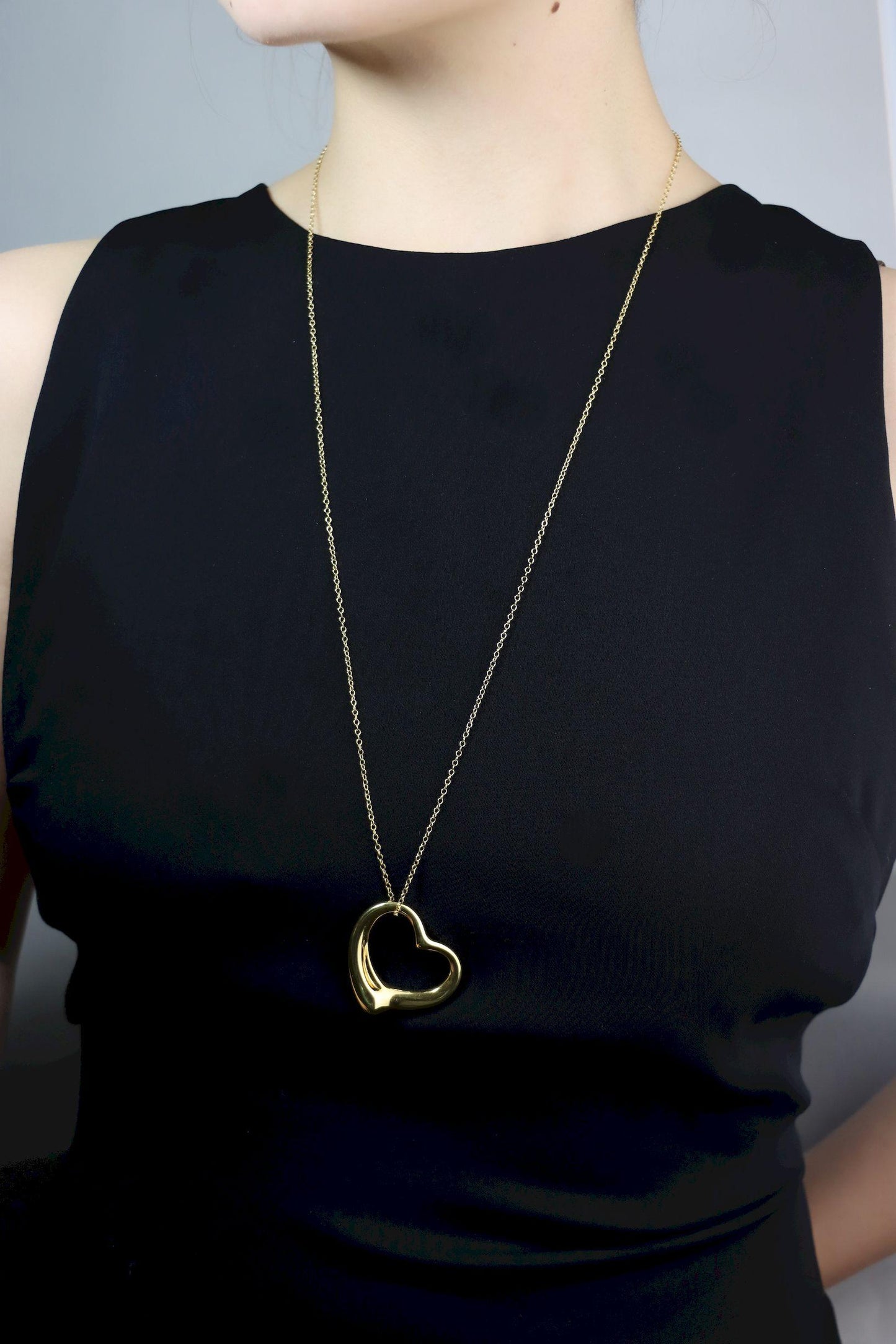 Tiffany & Co. 18K Gold Elsa Peretti Open Heart Pendant Necklace