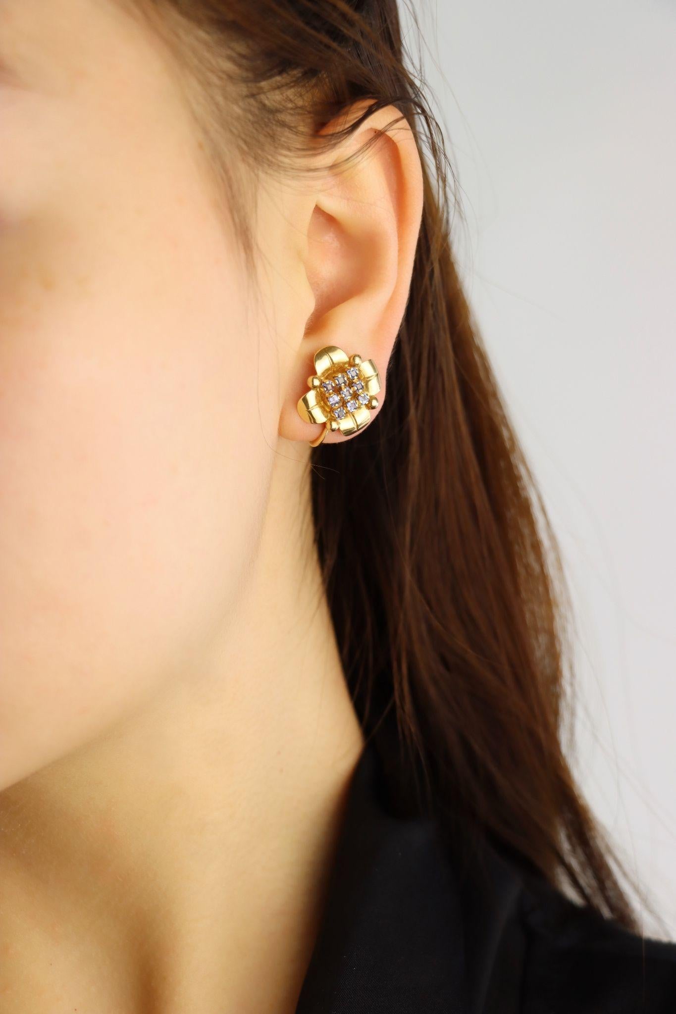 Tiffany & Co Retro 14K Gold Sapphire Flower Earrings