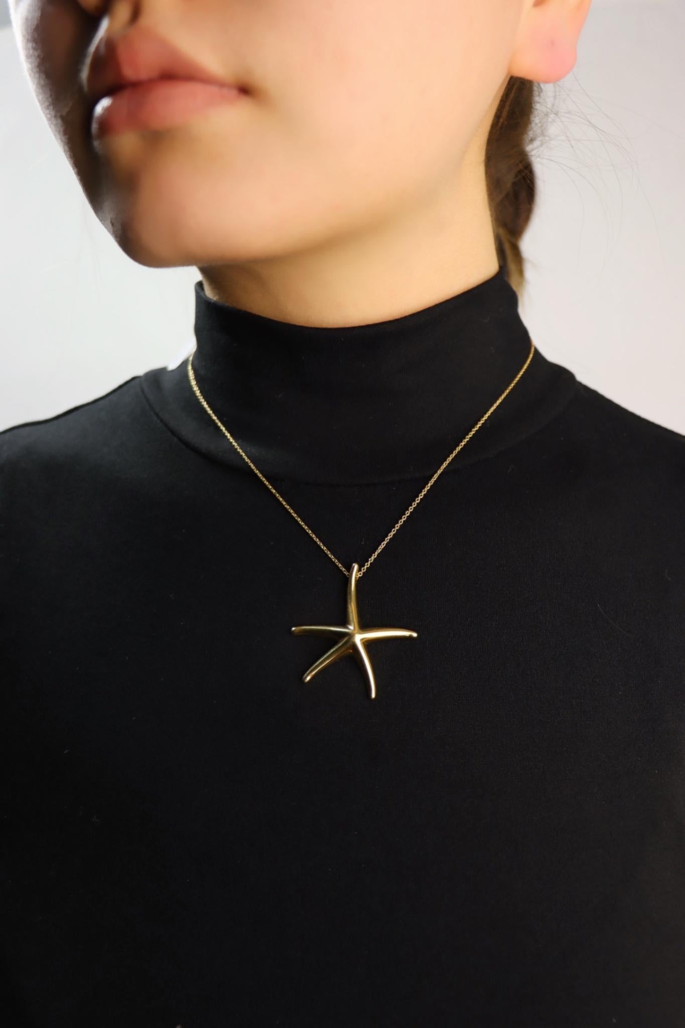 Tiffany & Co 18K Gold Starfish Pendant Necklace