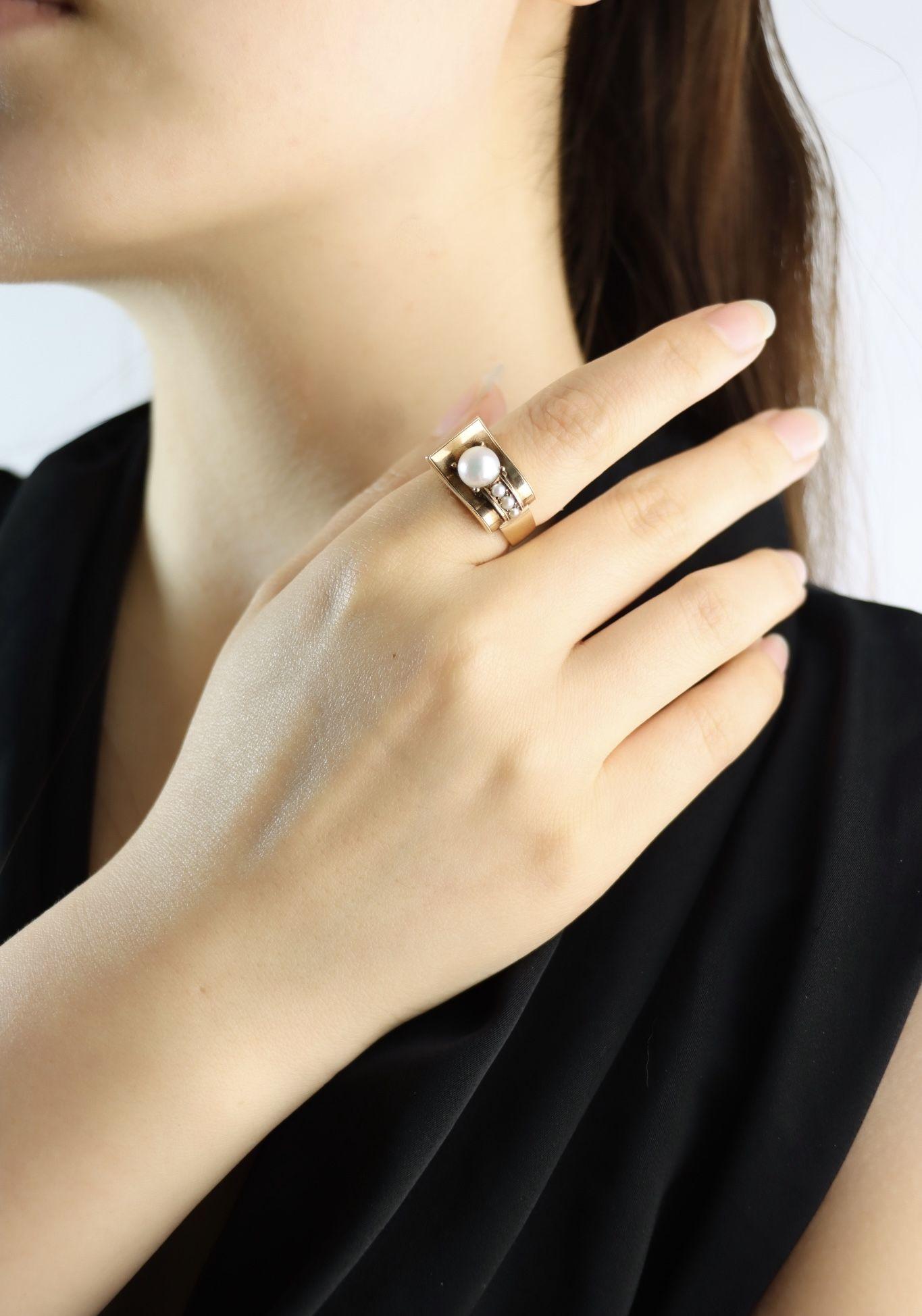 Victorian 14K Gold Pearl Belt Buckle Ring