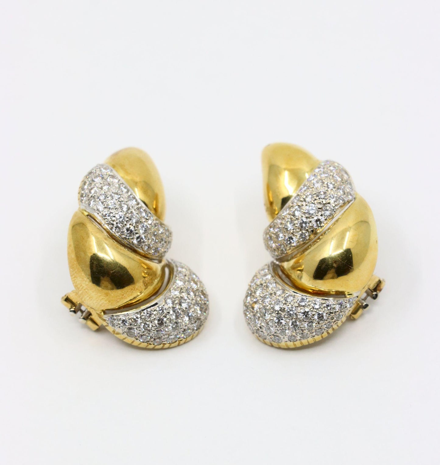 Vintage Italy 18K Yellow & White Gold Diamond Earrings
