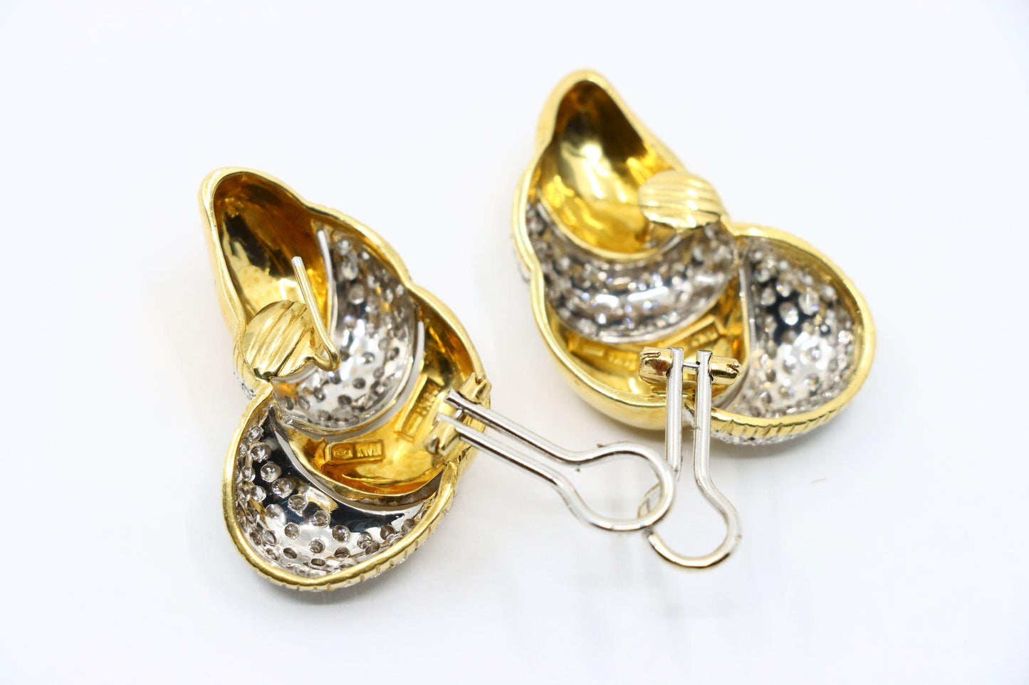 Vintage Italy 18K Yellow & White Gold Diamond Earrings