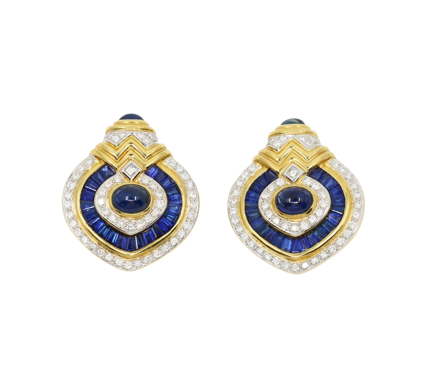 Vintage 18K Gold Diamond Sapphire Earrings