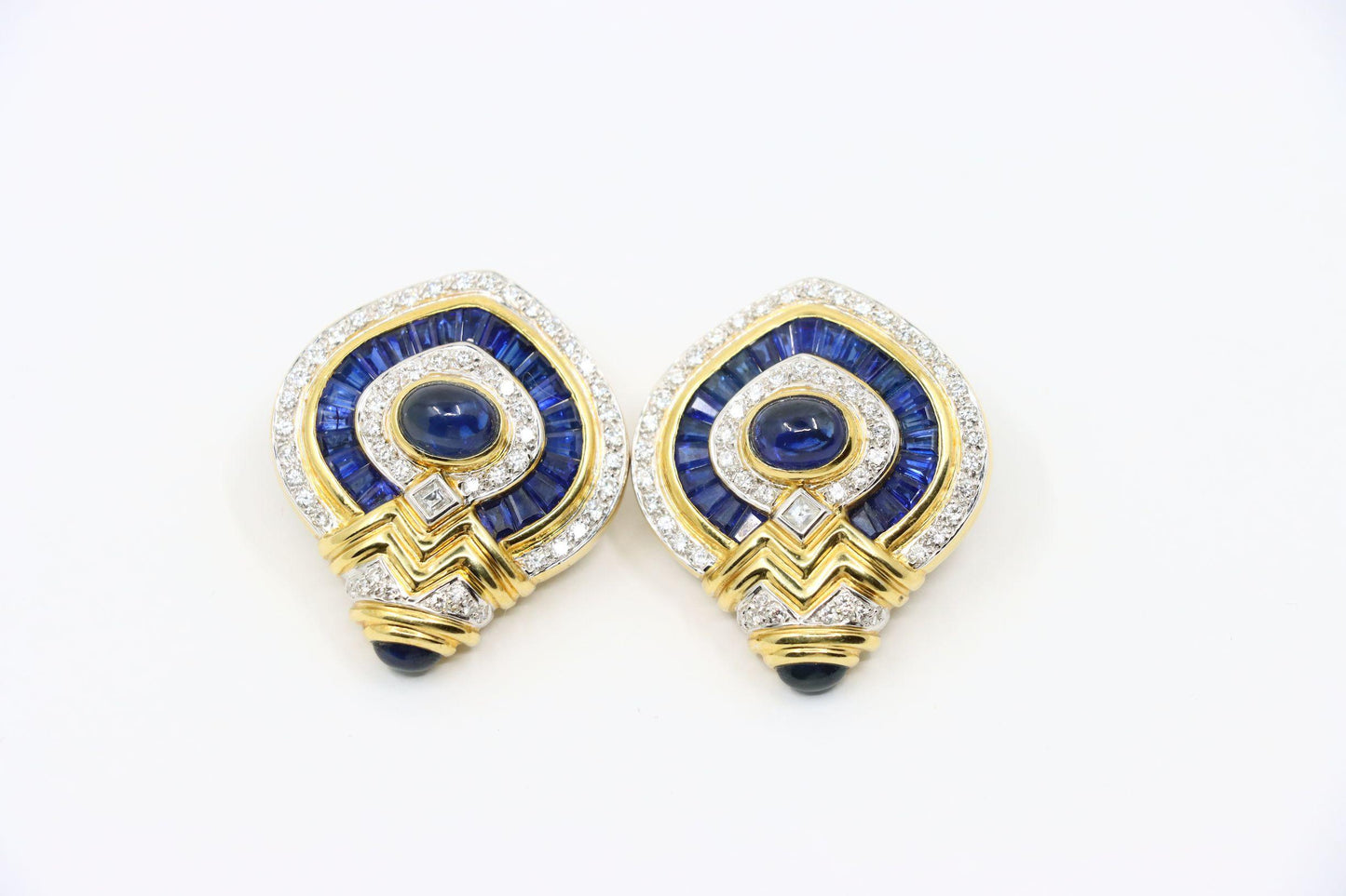 Vintage 18K Gold Diamond Sapphire Earrings
