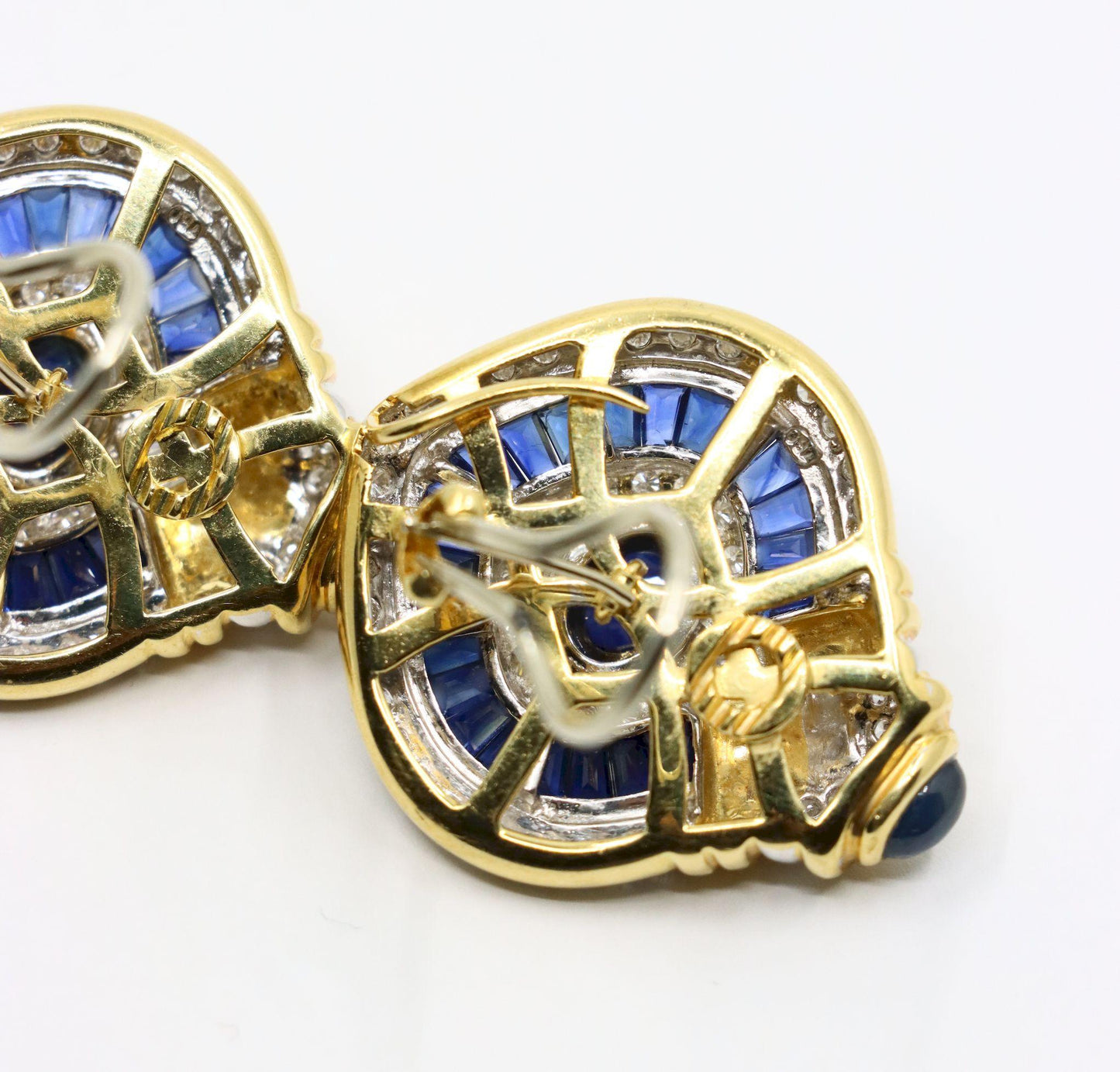 Vintage 18K Gold Diamond Sapphire Earrings