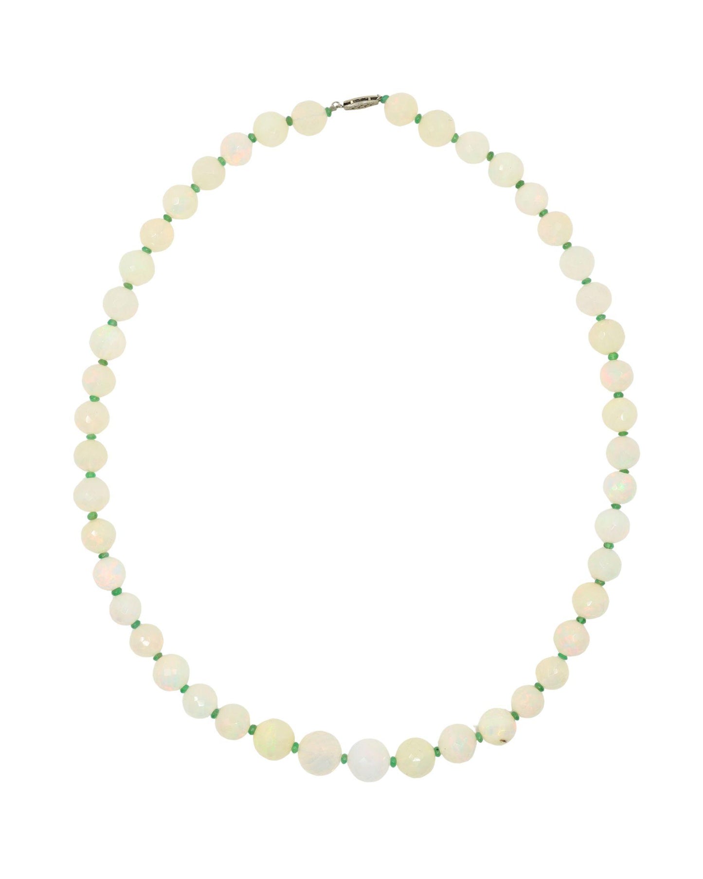 Vintage 10K White Gold Opal Bead Necklace