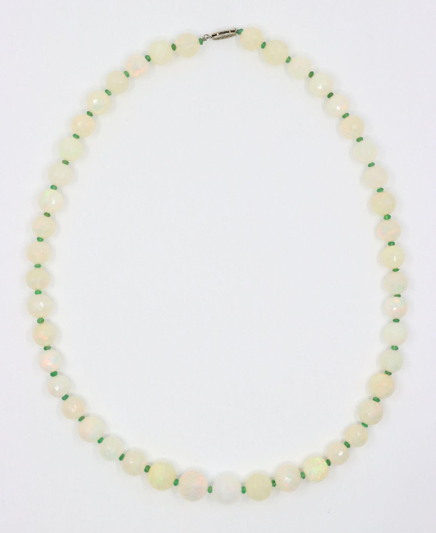 Vintage 10K White Gold Opal Bead Necklace