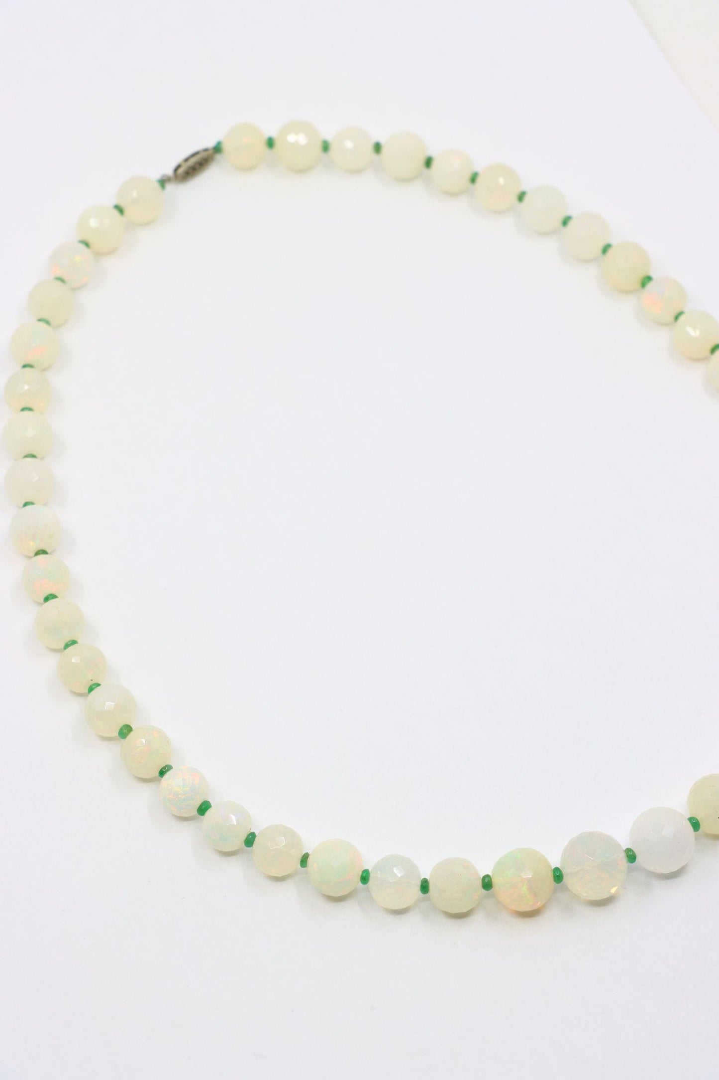 Vintage 10K White Gold Opal Bead Necklace