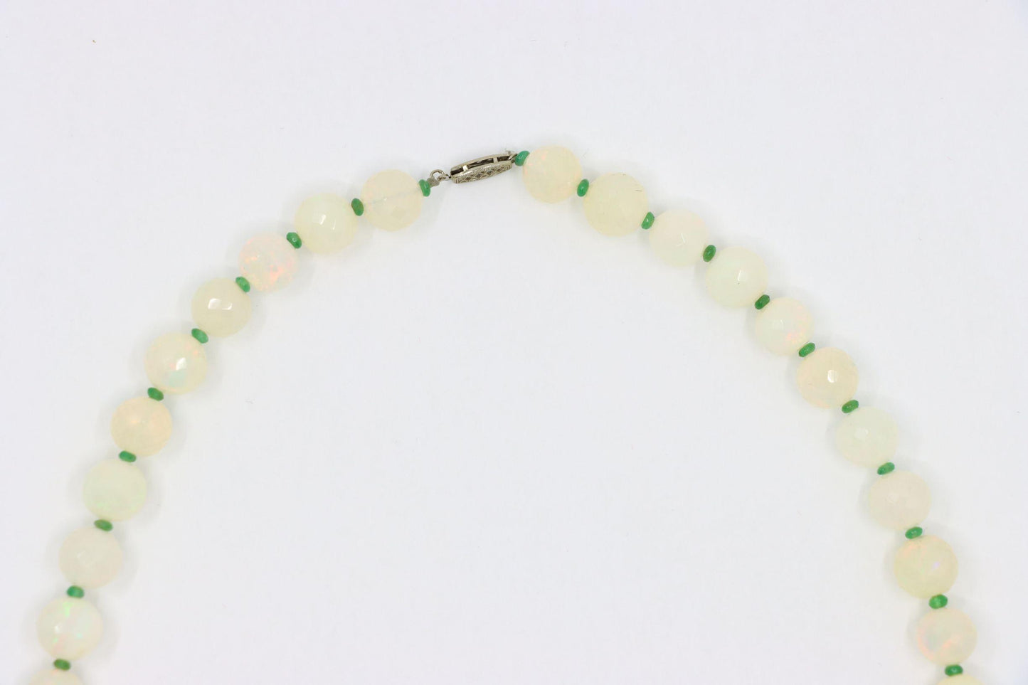 Vintage 10K White Gold Opal Bead Necklace