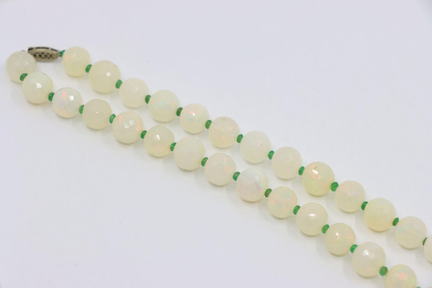 Vintage 10K White Gold Opal Bead Necklace