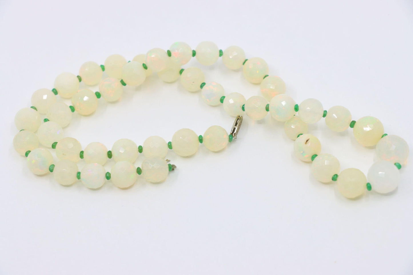 Vintage 10K White Gold Opal Bead Necklace