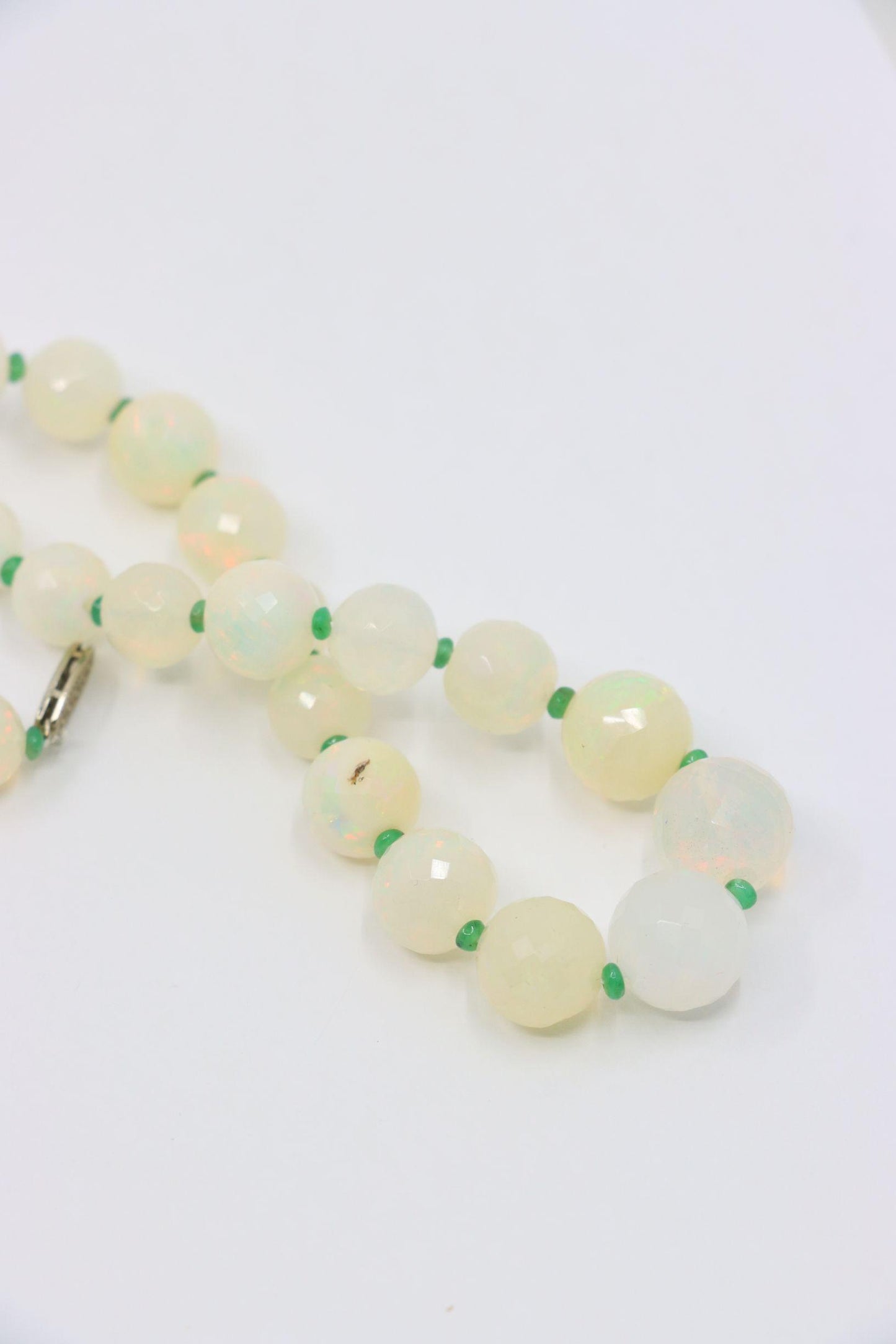 Vintage 10K White Gold Opal Bead Necklace