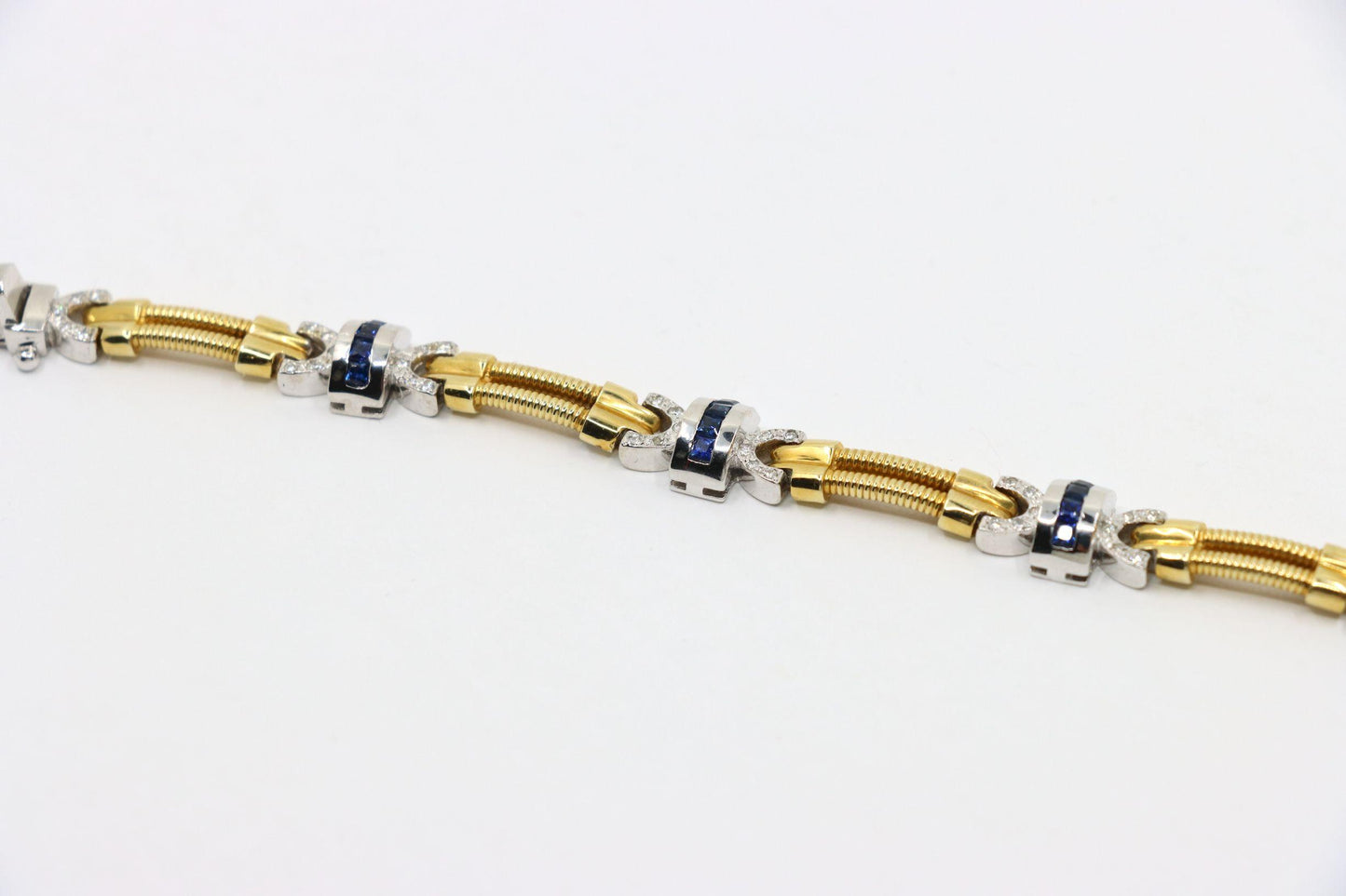 Vintage 14K Yellow & White Gold Diamond Sapphire Bracelet