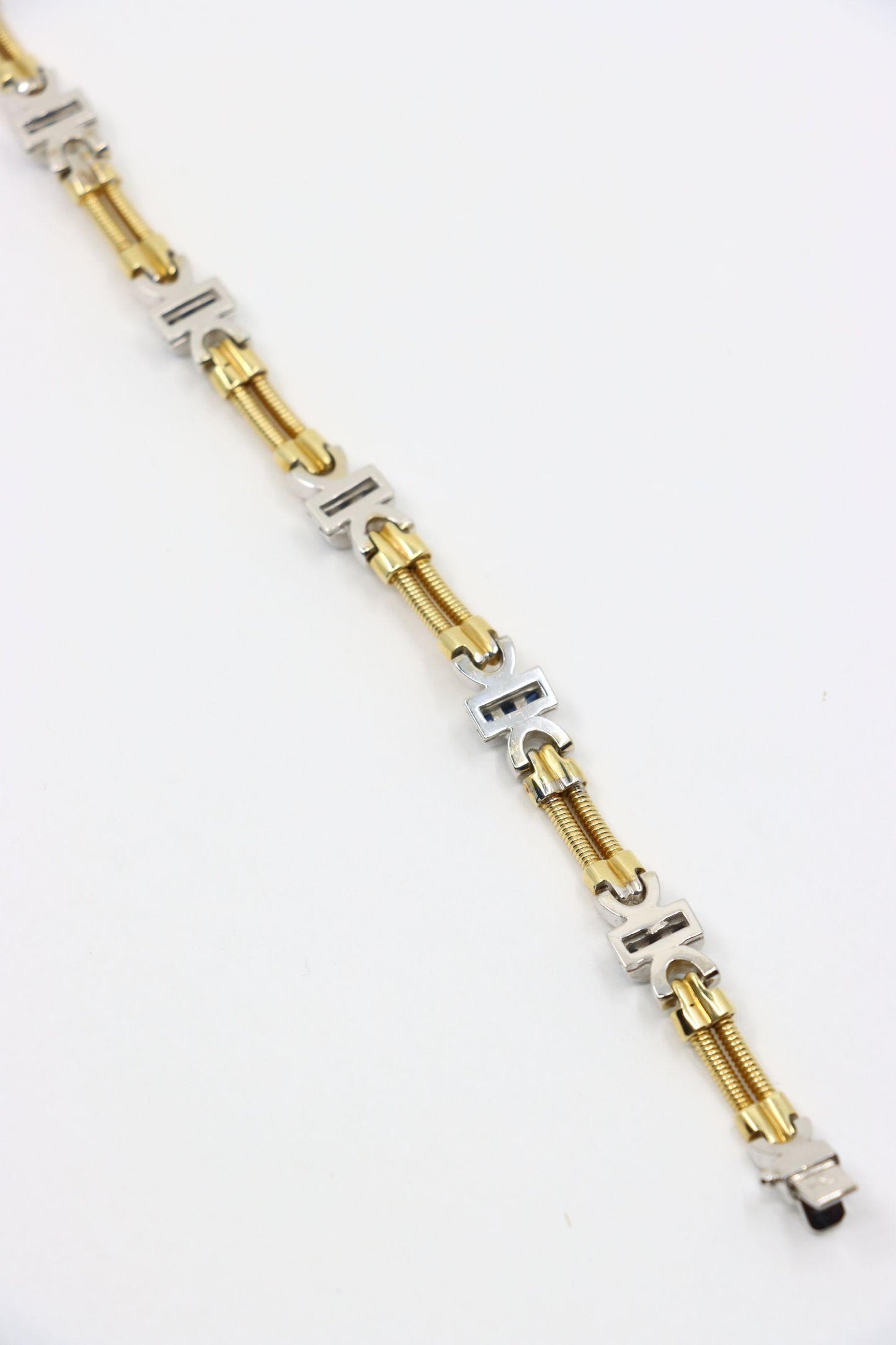 Vintage 14K Yellow & White Gold Diamond Sapphire Bracelet