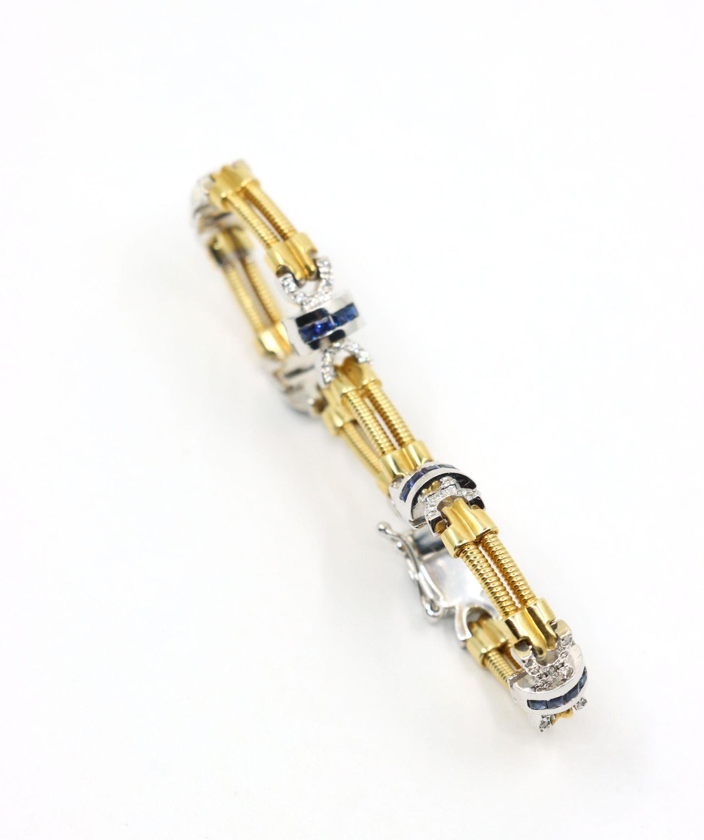 Vintage 14K Yellow & White Gold Diamond Sapphire Bracelet
