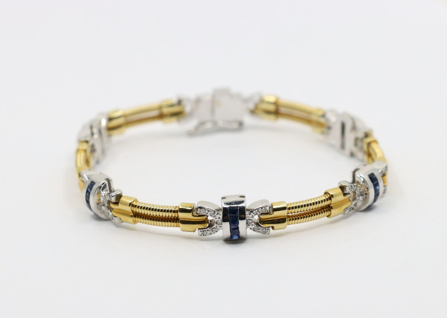 Vintage 14K Yellow & White Gold Diamond Sapphire Bracelet