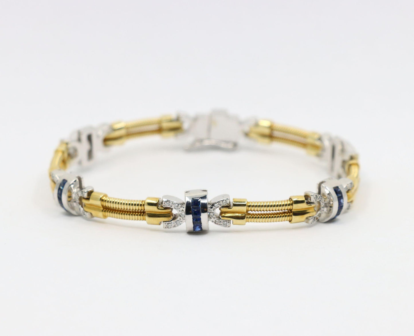Vintage 14K Yellow & White Gold Diamond Sapphire Bracelet
