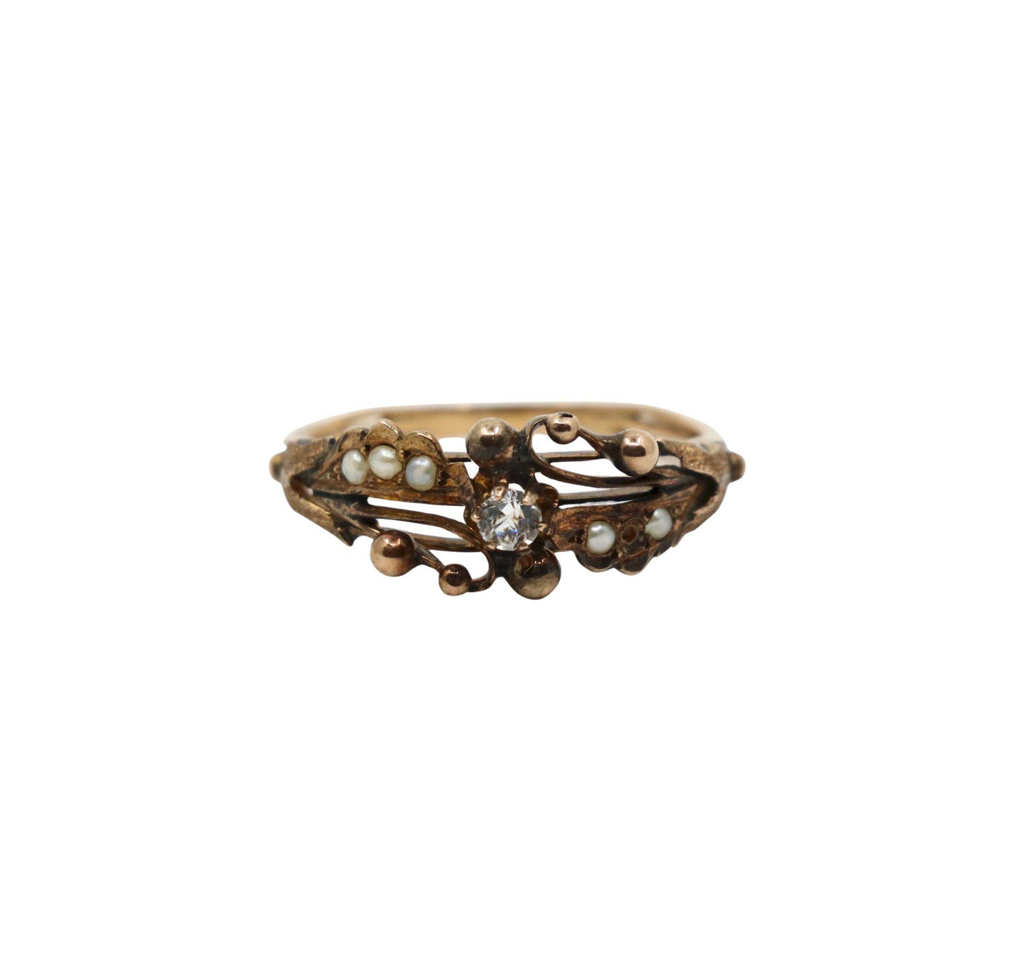 Vintage 14K Gold Diamond Pearl Ring