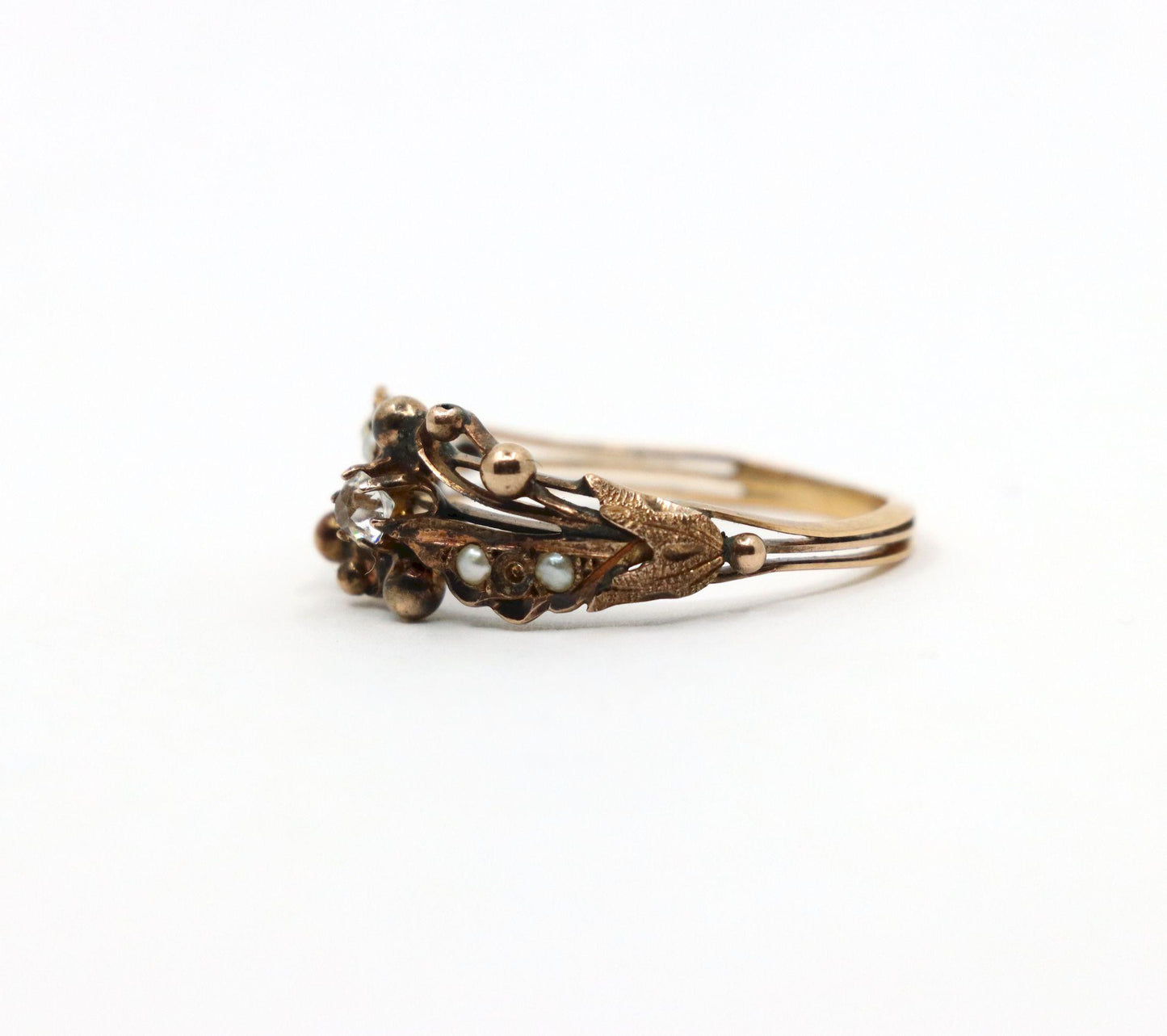 Vintage 14K Gold Diamond Pearl Ring