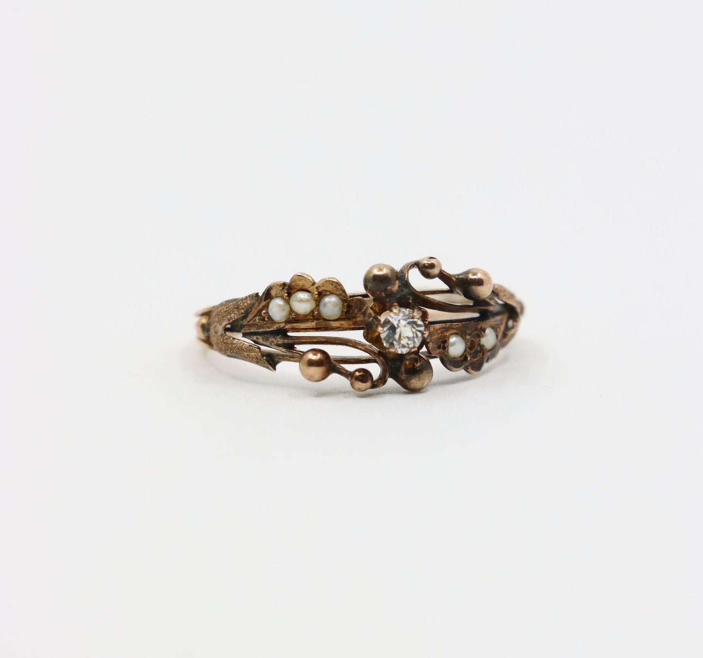 Vintage 14K Gold Diamond Pearl Ring