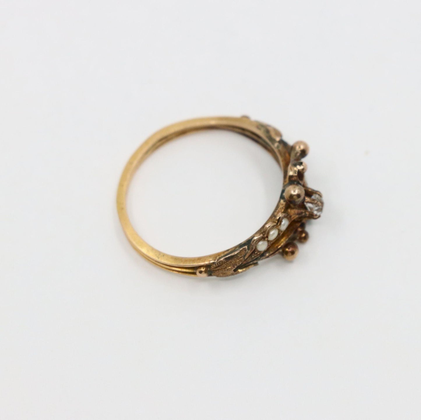 Vintage 14K Gold Diamond Pearl Ring