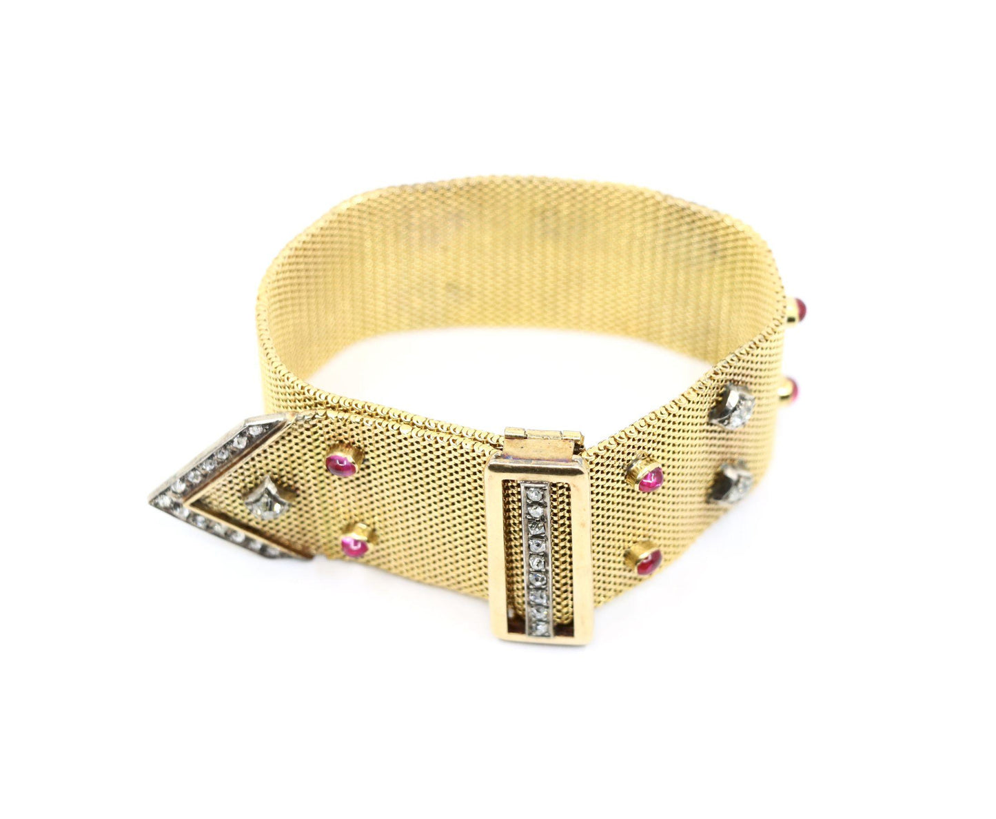 Antique Victorian 18K Gold Ruby Diamond Belt Bracelet