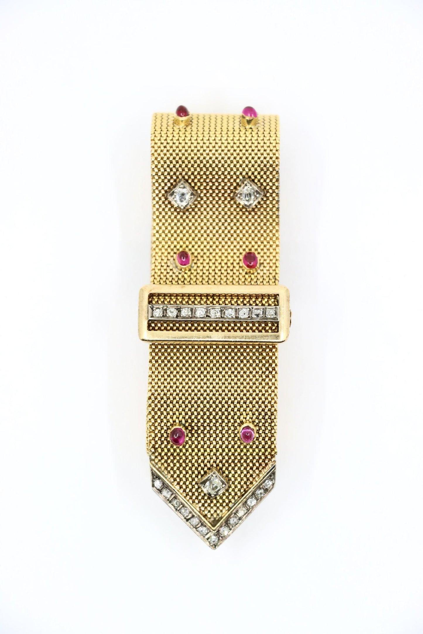 Antique Victorian 18K Gold Ruby Diamond Belt Bracelet