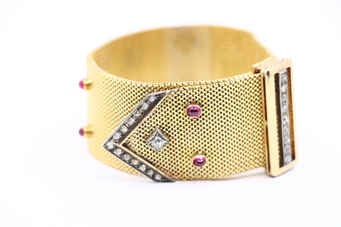Antique Victorian 18K Gold Ruby Diamond Belt Bracelet