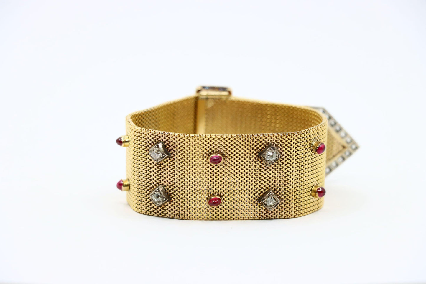 Antique Victorian 18K Gold Ruby Diamond Belt Bracelet
