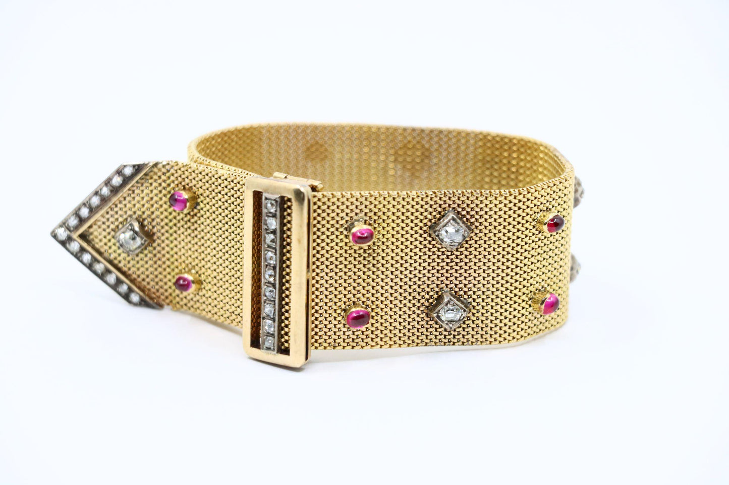 Antique Victorian 18K Gold Ruby Diamond Belt Bracelet