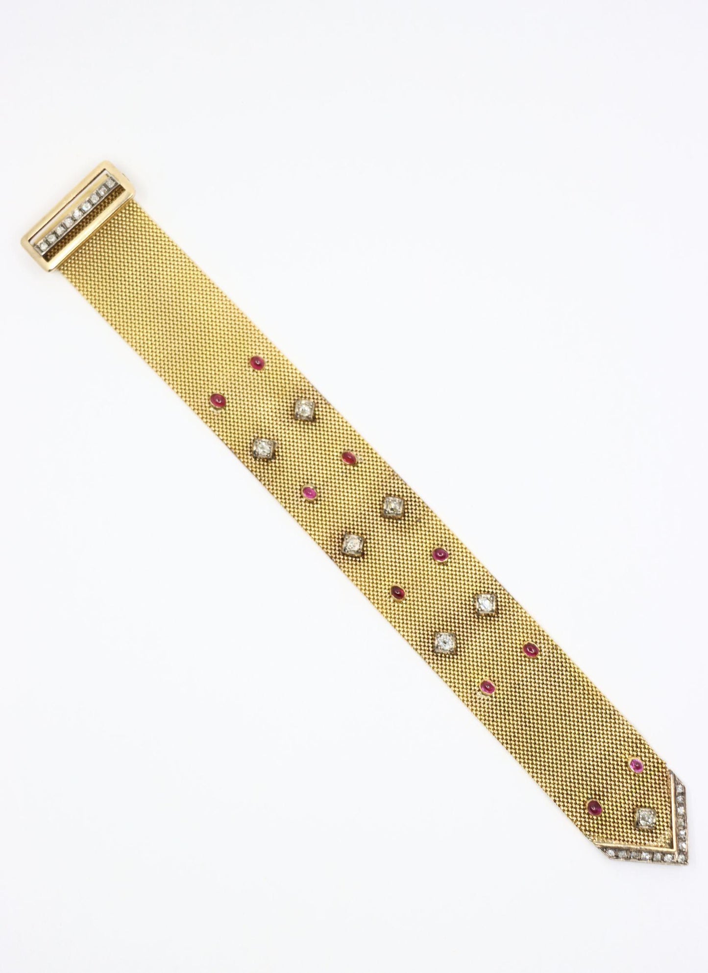 Antique Victorian 18K Gold Ruby Diamond Belt Bracelet