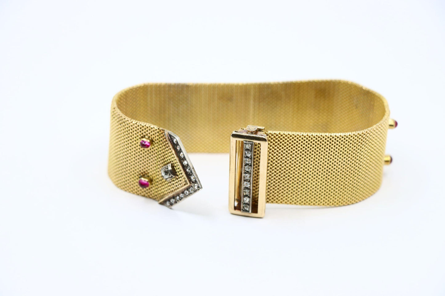Antique Victorian 18K Gold Ruby Diamond Belt Bracelet