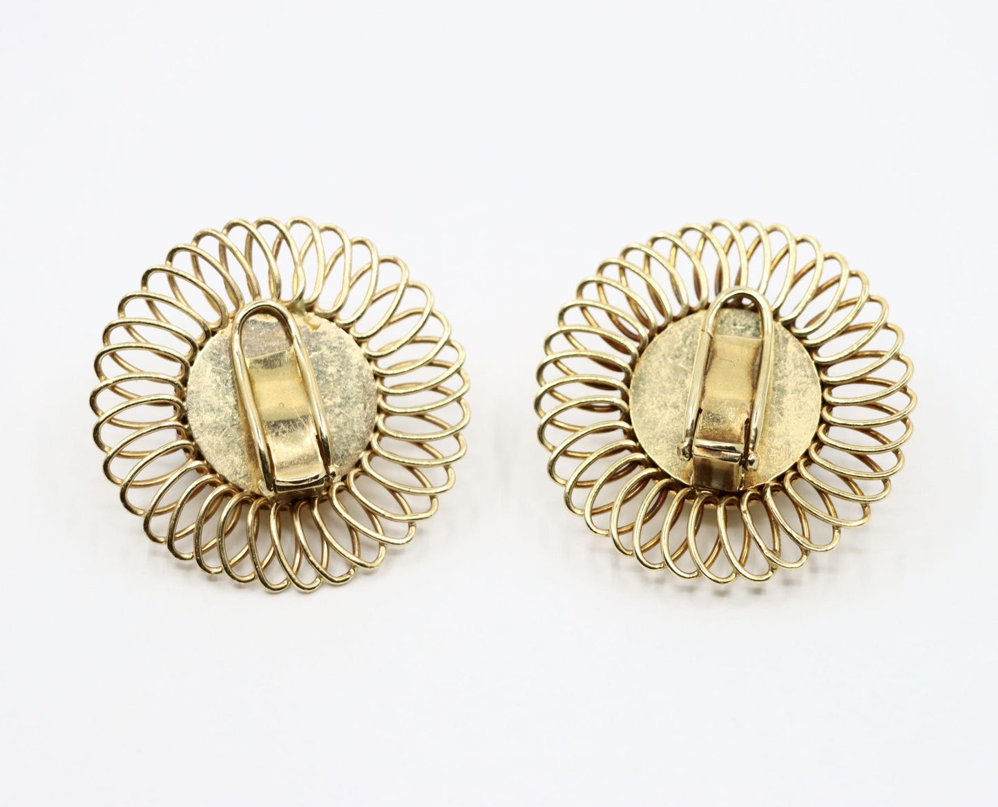 Retro 14K Gold Ruby Diamond Sunflower Earrings